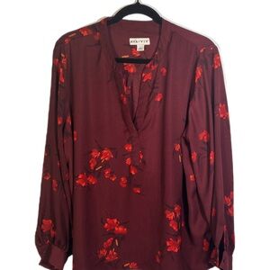 Ava & Viv Women's Maroon and Red Floral Blouse - size 1X